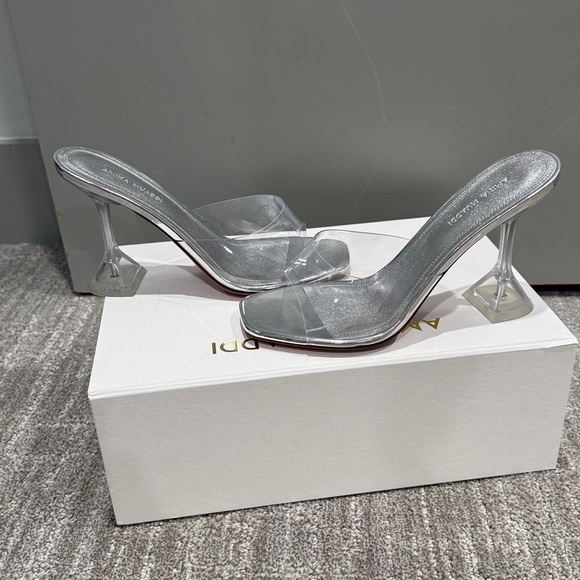 Amina Muaddi Lupita glass clear slipper plexi Silver pvc leather Heels - Picture 5 of 8